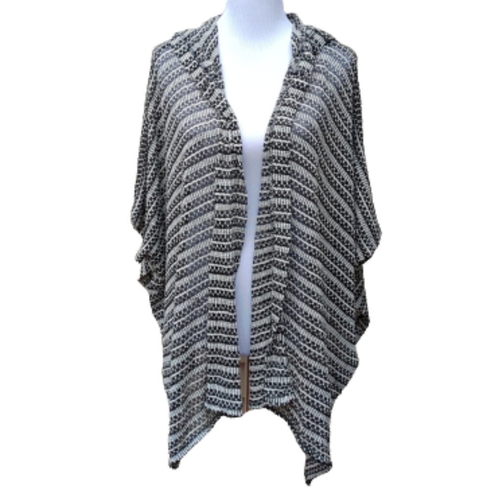 Hollister Hooded Cardigan Sweater Black White Open Front One Size